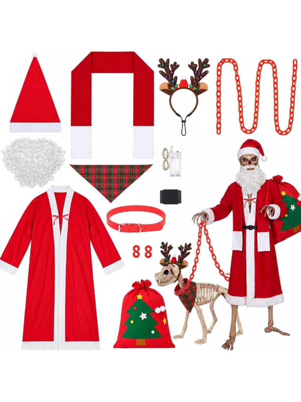 12 Pcs Christmas 12 Ft Skeleton and 7 Ft Skeleton Dog Outfits Accessories
